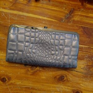 Hobo Internatiol Lauren Croc-Embossed Metallic Gray Clutch Wallet